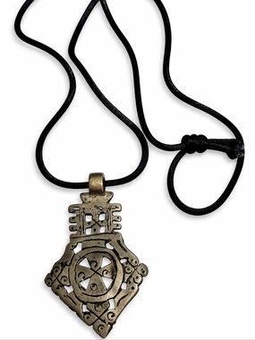 Vintage African Inspired Cross Pendant Necklace Silver Tone Tuareg Berber Style